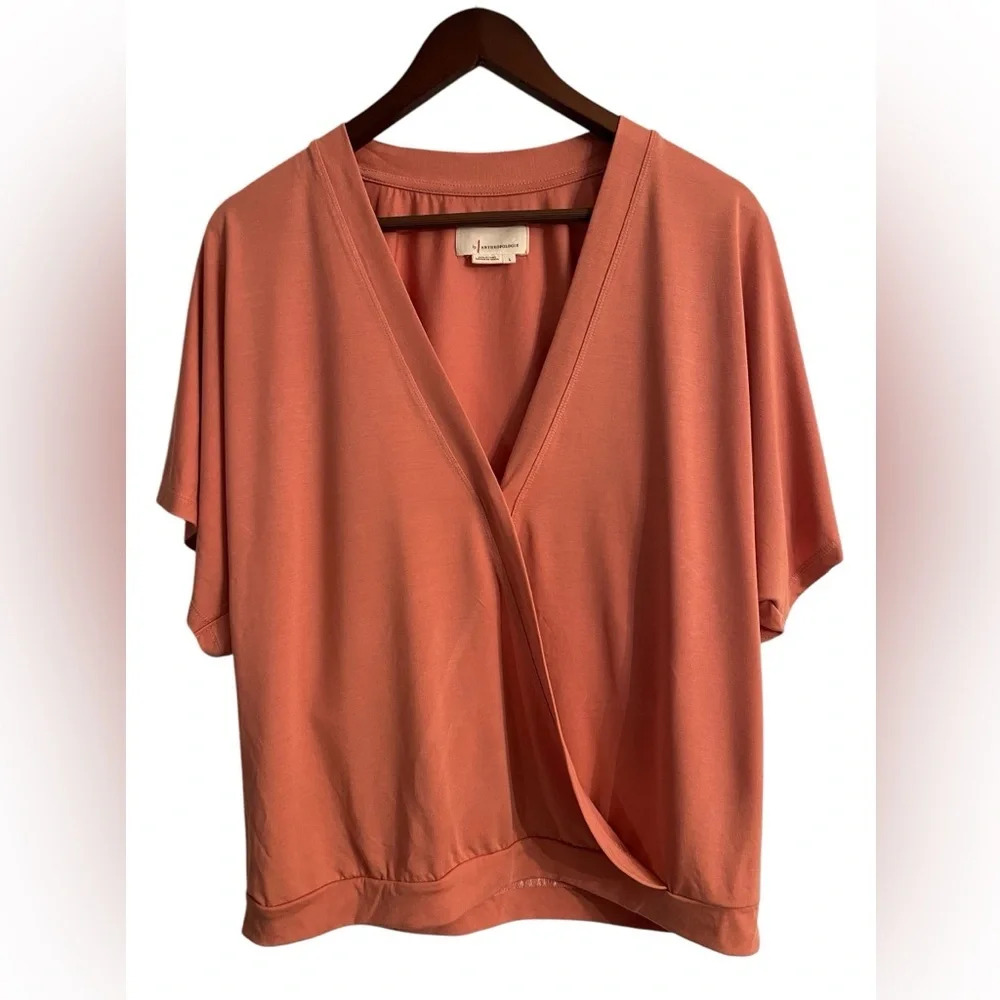 Anthropologie Ayla Surplice Wrap Top in Rose Pink size Large